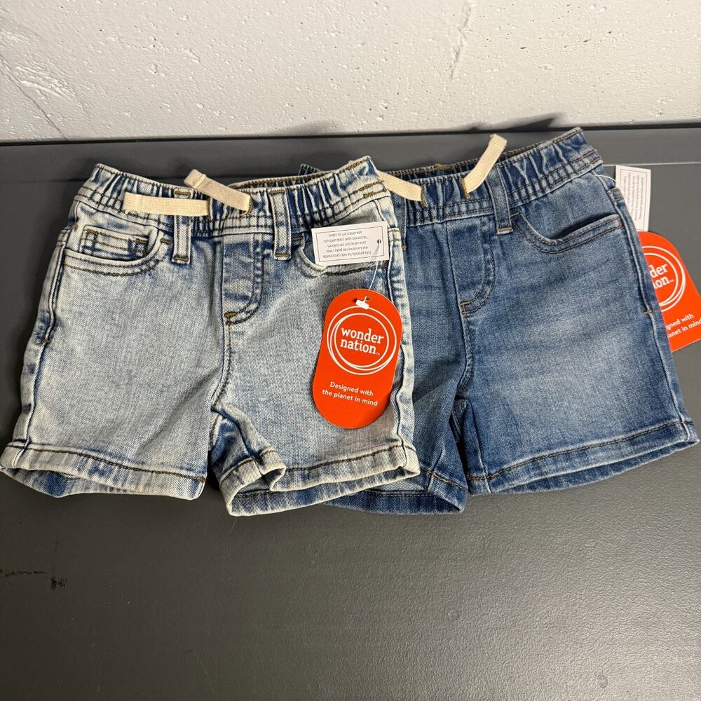 Wonder Nation Baby Boy Drawstring Denim Shorts Size 12 Months NWT 2 Pair